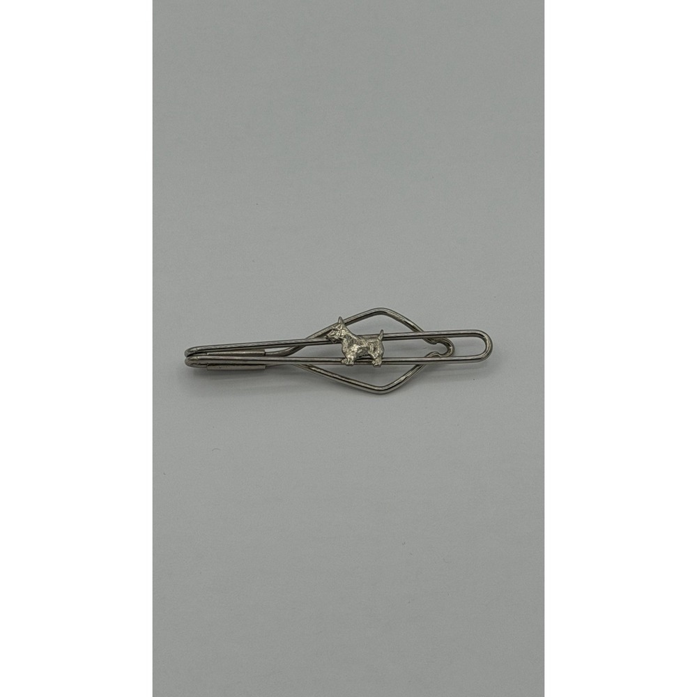 Vtg Terrier Schnauzer Pet Dog Tie Clip  Clasp Bar / Money Clip Silver Tone